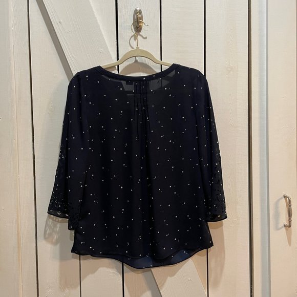 Maeve anthro blue white star print laser cut blouse 2 - Picture 6 of 6